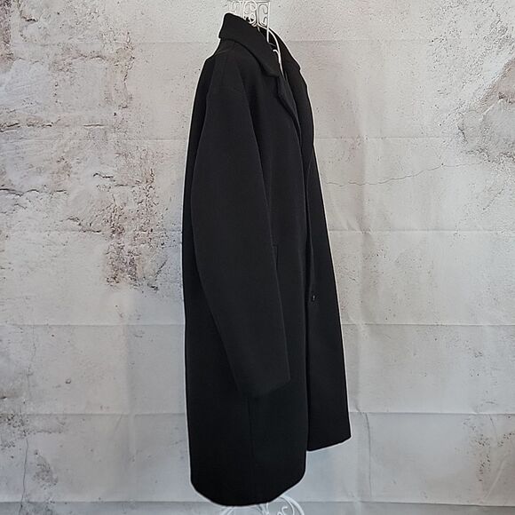 H&M classic style longcoat in black wool blend peacoat Women's Size L - Picture 6 of 11